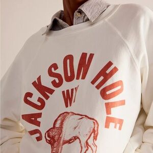 Free People Cream and Red Crew Neck Sweater